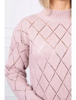Sveter s polovičným rolákom a kosoštvorcovým vzorom púdrovo ružový
