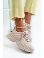 Sneakersy Damskie Na Masywnej Podeszwie Z Ozdobnym Sznurowaniem Beżowe Relissa
