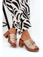 Klapki Damskie Na  Słupku Z Eko Skóry Beżowe Kikilla