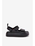 Sandały Damskie Na Platformie Z Rzepami Czarne Nitepira