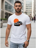 Pánske bavlnené tričko s potlačou auta biele FashionStreet NX5091R Pánske bavlnené tričko s potlačou auta biele FashionStreet NX5091R