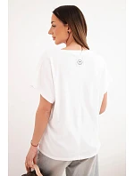 Dámska bavlnená blúzka s véčkovým výstrihom a krátkymi rukávmi biela