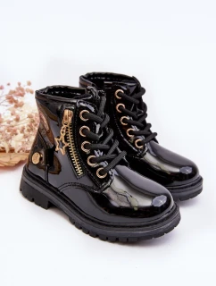 Botki Dziewczęce Lakierowane Na Suwak Ocieplane Czarne Felori