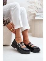 Półbuty Damskie Z Paskami Lakierowane Czarne Terione