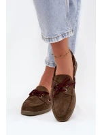 Półbuty Mokasyny Damskie Z Wiązaniem Ciemnozielone Calivra