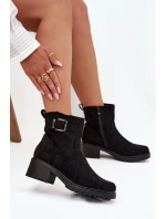 Ocieplane Botki Damskie Na Niskim Obcasie Klocku Z Klamrą Czarne  Helvina