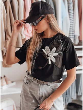 Dámske tričko nadrozmernej veľkosti s 3D efektom PETALOVE čierne FashionStreet RY2717