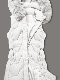 Biela dámska vesta s kapucňou a kožušinovým lemovaním J Style (16M9172-281)