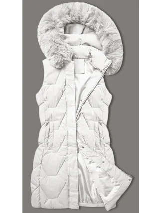 Dámska bunda bez rukávov s kožušinou na kapucni J Style white (16M9172-281) Dámska bunda bez rukávov s kožušinou na kapucni J Style white (16M9172-281)