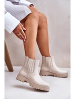 Wsuwane Botki Damskie Na Płaskim Obcasie Skórzane Lewski 3611 Jasnobeżowe