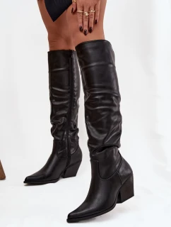 Kozačky Kovbojky Na Podpatku S Řasením Zateplené Černé Rosvian