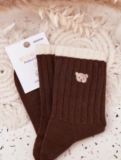 Dámské bavlněné ponožky s malým medvídkem čokoládové