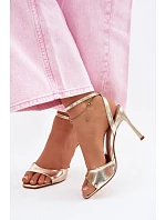 Dámské sandály na podpatku z imitace kůže zlaté Olissey