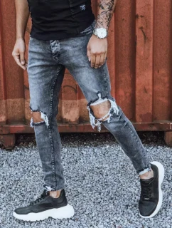 Pánske džínsy s roztrasenými nohavicami tmavosivé FashionStreet UX3835