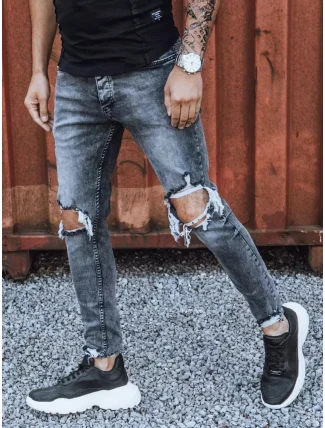 Pánske džínsy s roztrasenými nohavicami tmavosivé FashionStreet UX3835