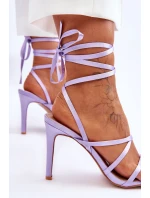 Damskie Wiązane Sandałki Na Szpilce Fioletowe Meya