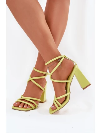 Sandały Damskie Na Słupku Z Paskami Limonkowe Ciarilora