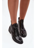 Lakierowane Ocieplane Botki Damskie Z Ozdobnym Detalem S.Barski HY52-525 Czarne