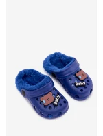 Penové Dětské Pantofle Vyhřívané S Kožešinou S Přezkami Tmavě Modré Cerelle