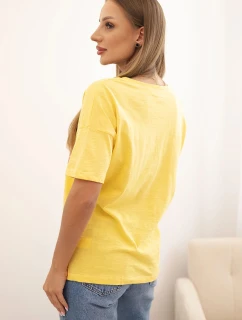 Dámska bavlnená blúzka s výstrihom do V a žltou potlačou LOVE