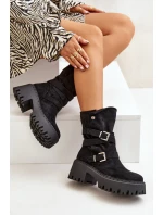 Botki Damskie Na Masywnym Obcasie Z Klamrami I Paskiem Czarne Nerelisa