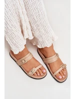 Klapki Damskie Z Klamrami Beżowe Brinella