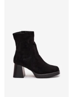 Botki Damskie Na Słupku Z Eko Zamszu Zamek Czarne Serinna