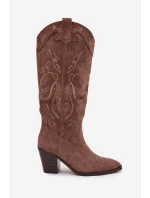 Kozaki Kowbojki Damskie Na Słupku Z Eko Zamszu Khaki Coretta