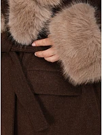 Płaszcz damski dwurzędowy z odpinanym kołnierzem brązowy FashionStreet TY6079 Płaszcz damski dwurzędowy z odpinanym kołnierzem brązowy FashionStreet TY6079