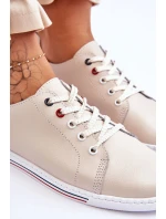 Damskie Skórzane Trampki Beżowe S.Barski LR268R