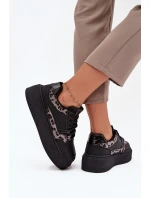 Damskie Sneakersy Na Platformie Big Star SS274358 Panterka Czarne