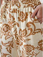 Dámske kvetinové nohavice LOVEGARDEN camel FashionStreet UY2657 Dámske kvetinové nohavice LOVEGARDEN camel FashionStreet UY2657