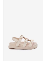 Dziewczęce Sandałki Ze Złotym Detalem Beżowe Lunessa
