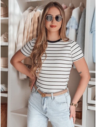 Dámske základné pruhované tričko LINESS white FashionStreet RY2818 Dámske základné pruhované tričko LINESS white FashionStreet RY2818