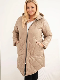 Dámska zimná bunda Plus Size, prešívaná s kapucňou, svetlo kamelová