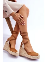 Wiązane Sandały Na Wysokim Koturnie Camel Lendy