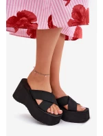 Klapki Damskie Na Koturnie I Platformie Czarne Sevolee