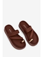 Dámské látkové pantofle s pásky a zlatým detailem čokoládové Farielle