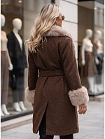 Dámsky kabát s odnímateľným kožušinovým golierom, hnedý, FashionStreet TY6073 Dámsky kabát s odnímateľným kožušinovým golierom, hnedý, FashionStreet TY6073