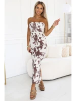 611-1 SAVANNAH šaty na ramienka - hnedo-biely boho vzor 611-1 SAVANNAH šaty na ramienka - hnedo-biely boho vzor