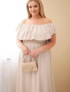 Plus veľkosť dámske šaty s volánom a elastickým pásom béžová