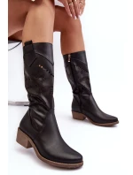Skórzane Kozaki Z Ażurowym Wzorem Czarne Sierra