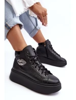 Trampki Damskie Wysokie Na Suwak Lemar Czarne Katerin