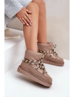 Zamszowe Śniegowce Damskie Z Grubym Sznurowaniem D.Franklin DFSH375003 Taupe