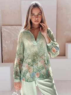 Dámske kvetinové tričko oversize Kvetinová zelená FashionStreet DY0471
