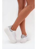 Sneakersy Damskie Na Platformie Big Star SS274245 Biało-Srebrne