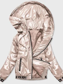 Krátka zlatá dámska bunda s kapucňou (B9787-101)