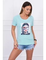 Blúzka s dámskou grafikou v mätovom odtieni Blúzka s dámskou grafikou v mätovom odtieni