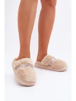 Papuče z umelej kožušiny s ozdobným remienkom béžová Savalithea