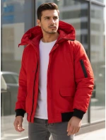 Pánska zimná bunda s kapucňou červená FashionStreet TX4983